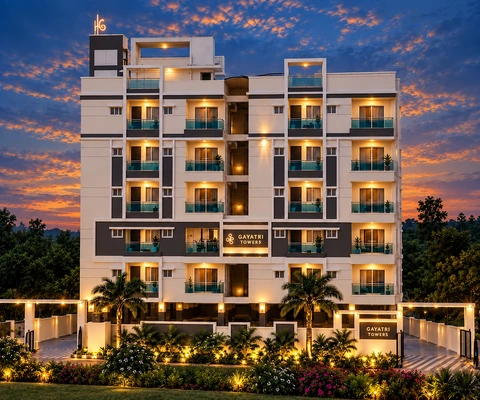 Reference-based architectural illustration of Gayathri Towers